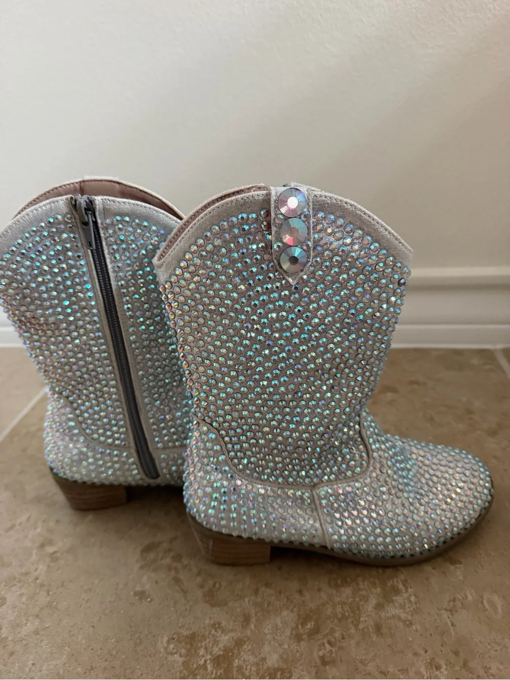 Lola + The Boys Silver Crystal Cowgirl Boots - Size 2Y (33)